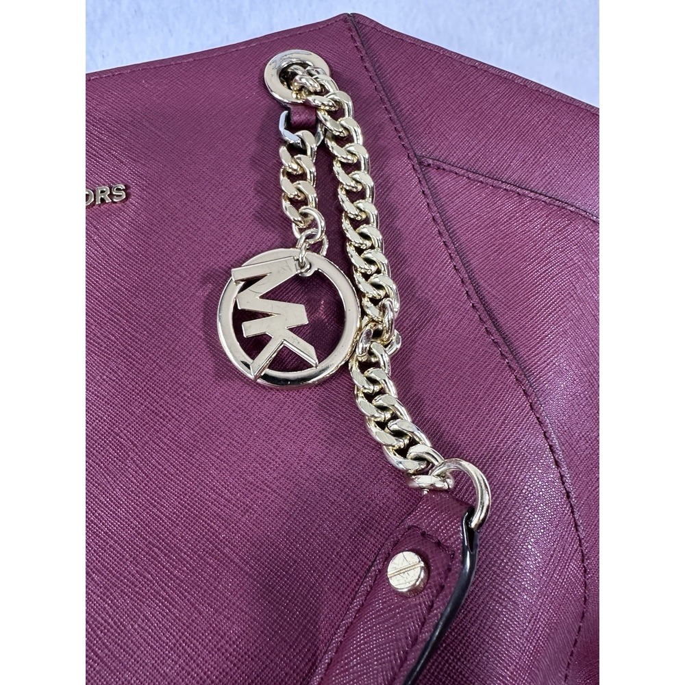Michael Kors Burgundy Saffiano Leather Chain Tote Bag - Gold Hardware - Picture 2 of 12